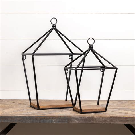 ragon house metal lanterns|SET/ 2 HANGING METAL LANTERNS W/ WOOD BASE .